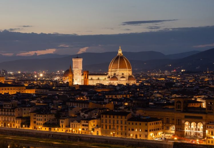 Captivating view of Florence's skyline featuring the iconic Duomo at twilight.